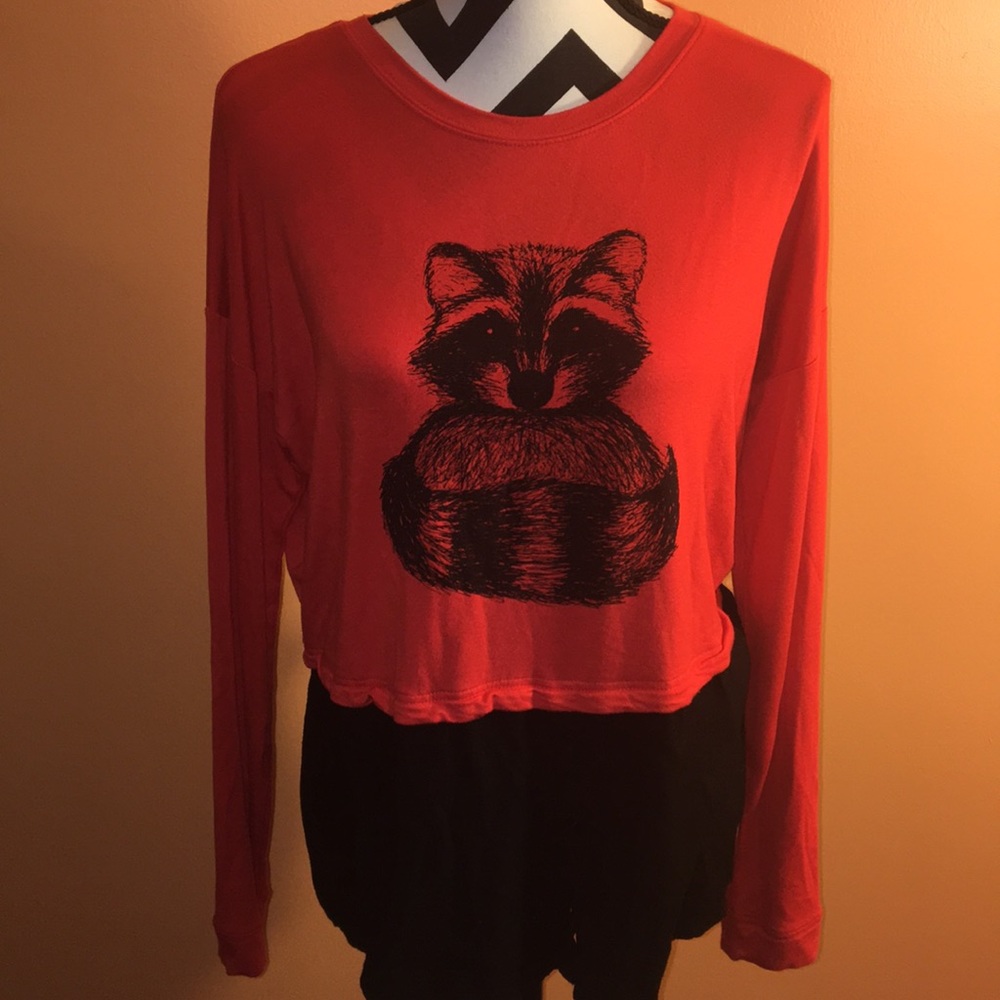 Red&Black Long Sleeve w/ Cute Raccoon